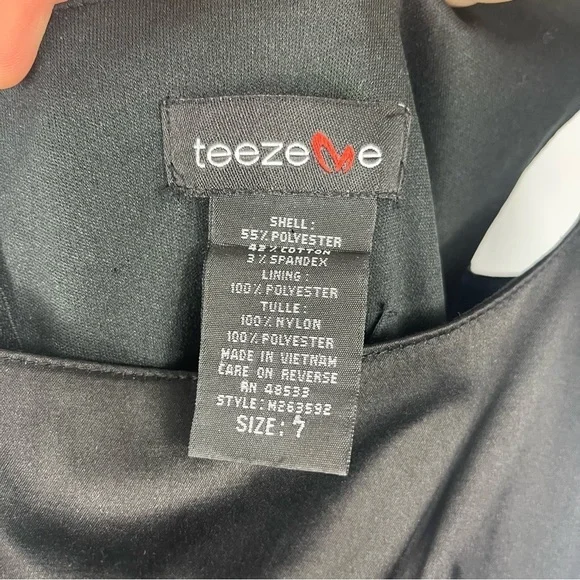 Y2K Tweeze Size 7 Black Satin Empire Waist Square Neck Dress TT1 - Picture 3 of 7